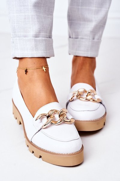 Skórzane Mokasyny Lewski Shoes 3040 Białe