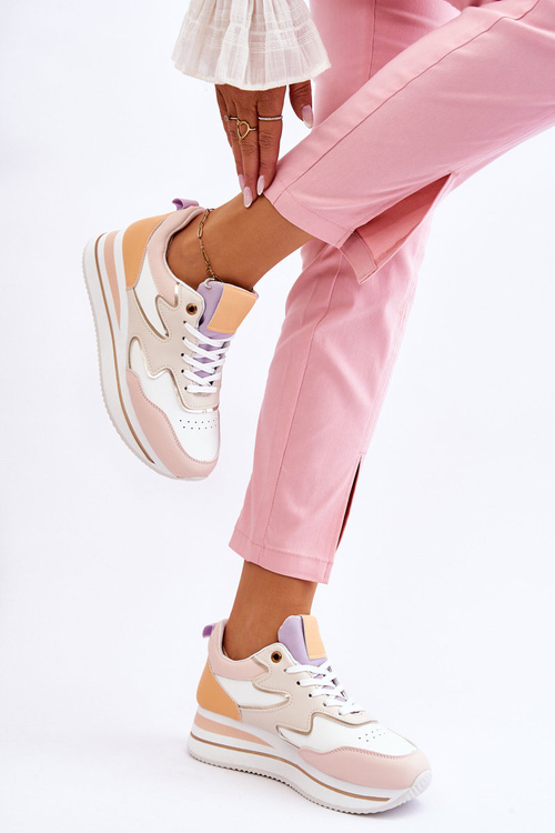 Modne Skórzane Buty Sportowe Biało-Beżowe Roen