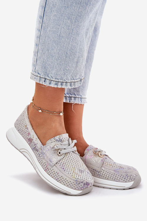 Zamszowe Półbuty Ze Skóry Naturalnej Na Platformie Artiker 56C2104 Szare