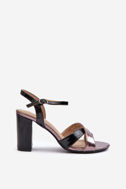 Eko Skórzane Sandały Na Obcasie Słupku Czarne Abilica