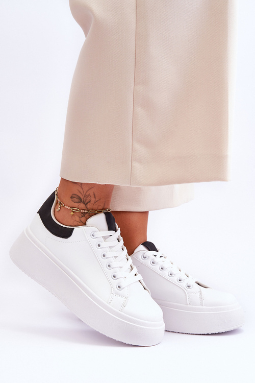 Buty Sportowe Na Masywnej Platformie Biało-Czarne Boneti