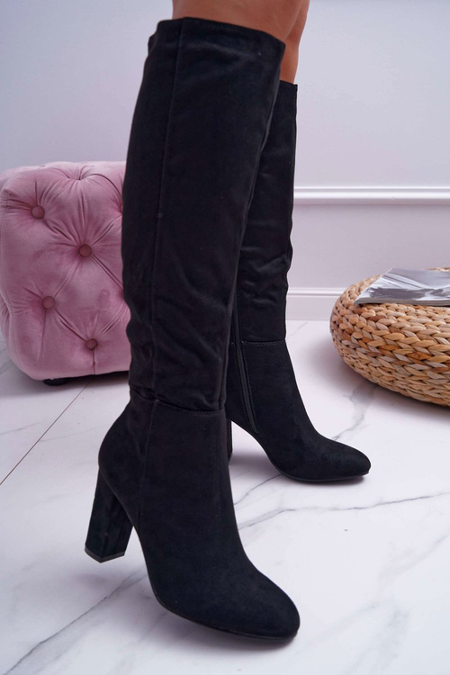 Kozaki Damskie Na Słupku Zamszowe Czarne Classy