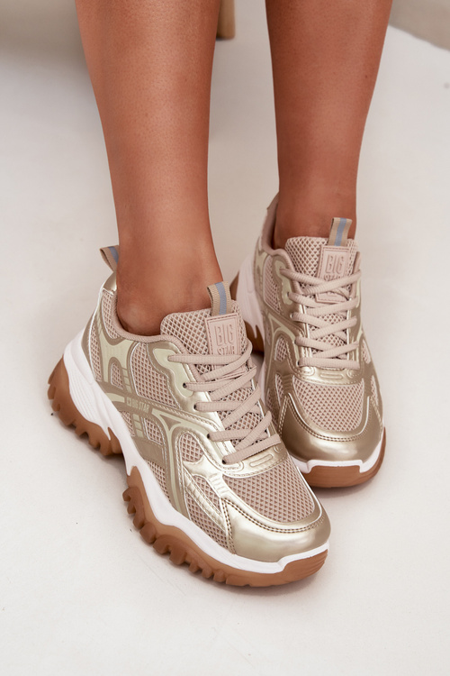 Buty Sportowe Sneakersy Damskie Big Star SS274014 HI-POLY SYSTEM Beżowo-Złote