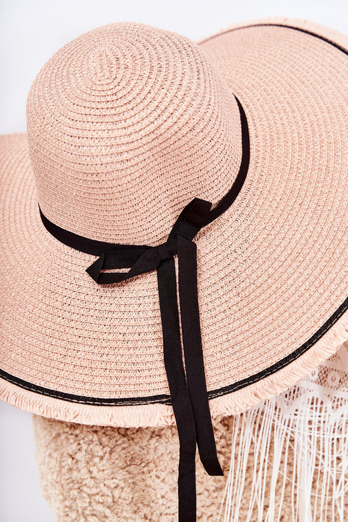 Damski Kapelusz Z Czarnym Paskiem Różowy Mady