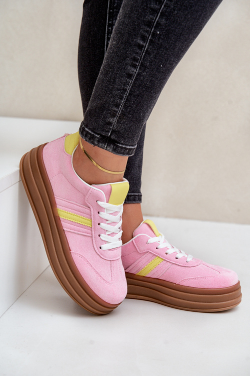 Sneakersy Damskie Na Platformie Różowe Dravinnia