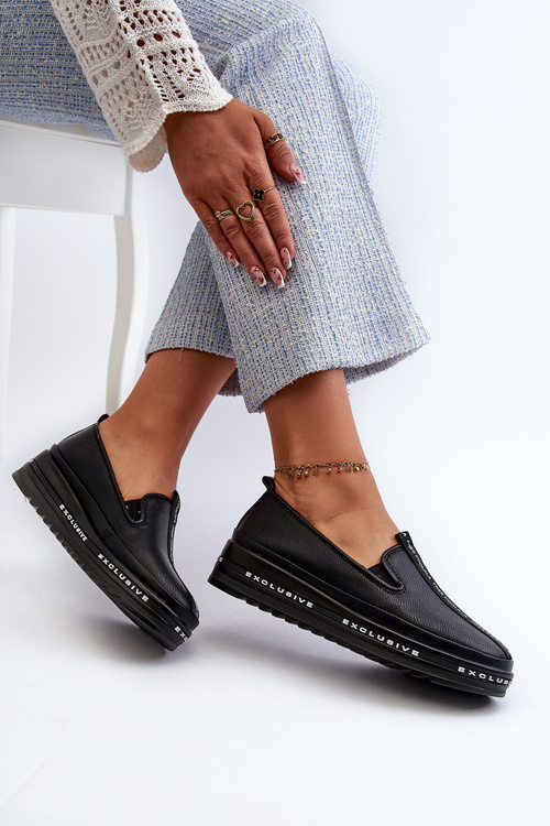 Skórzane Półbuty Damskie Na Platformie S.Barski LR260 Czarne