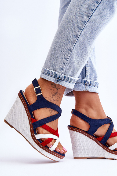 Sandały Na Koturnie Z Paseczkami Granatowe Ellen