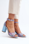 Sandały Na Słupku W Kwiaty Niebieskie Vitamella