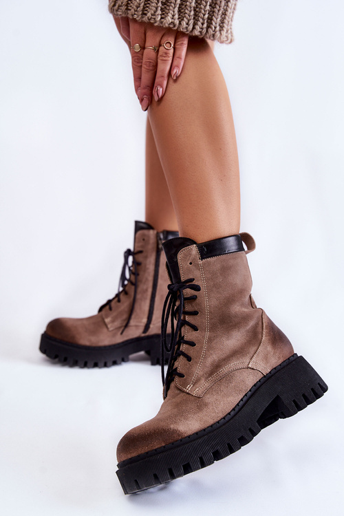 Klasyczne Zamszowe Ocieplane Botki Brązowe Lemar Caima