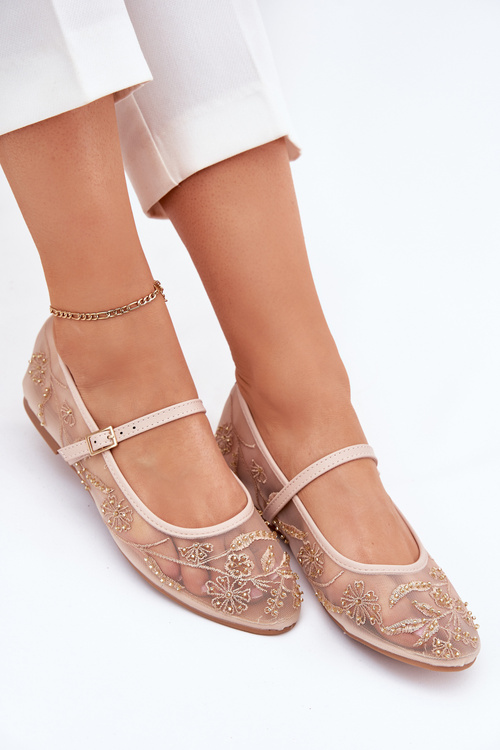 Siateczkowe Baleriny Z Haftem I Zdobieniem Beżowe Tillilora