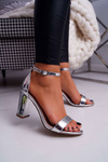 Sandały Damskie Na Słupku Srebrne Huran