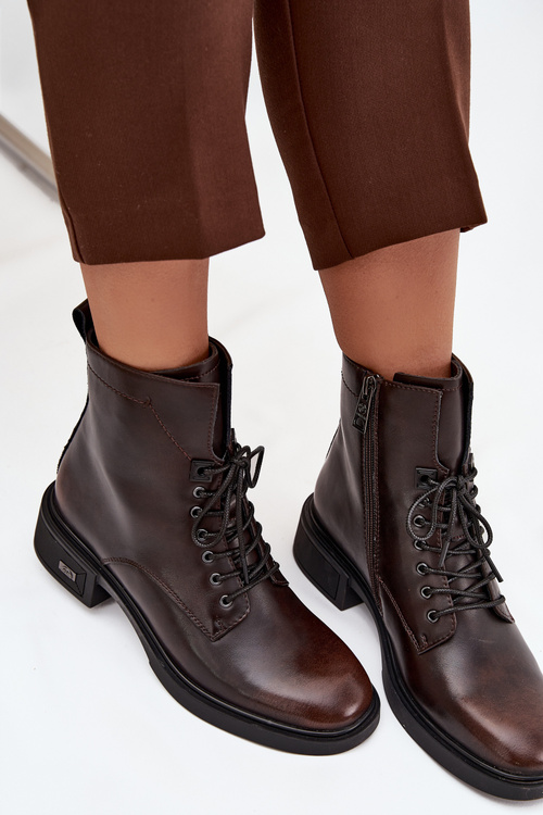 Botki Damskie Z Naturalnej Skóry Na Niskim Obcasie Ocieplane Vinceza 39955 Czekoladowe