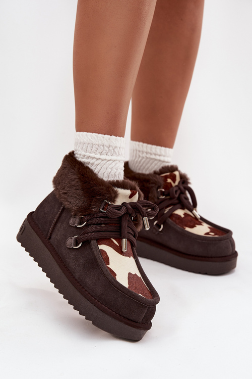 Śniegowce Damskie Z Naturalnego Zamszu Łaty D.Franklin DFSH375008 Czekoladowe