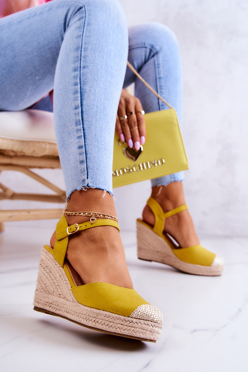 Damskie Espadryle Na Plecionej Platformie Żółte Canillo