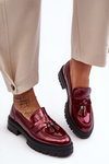 Lakierowane Półbuty Loafersy Z Frędzlami Bordowe Velenase