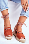 Espadryle Damskie Na Platformie Lniane Pomarańczowe Monacoz