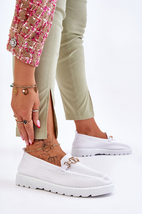 Damskie Wsuwane Tenisówki Slip-On Z Ozdobą Białe Alena