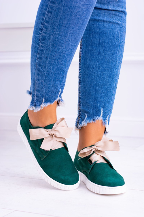 Zielone Skórzane Damskie Tenisówki Loop