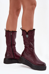 Damskie Skórzane Kozaki Z Wełną Zazoo 70121 Bordowe