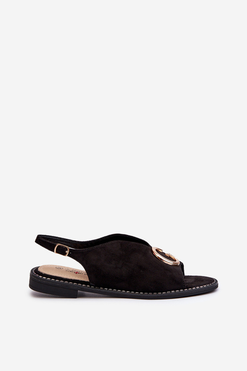 Eleganckie Sandały Damskie Z Ozdobą Eko Zamszowe S.Barski KV27-058 Czarne