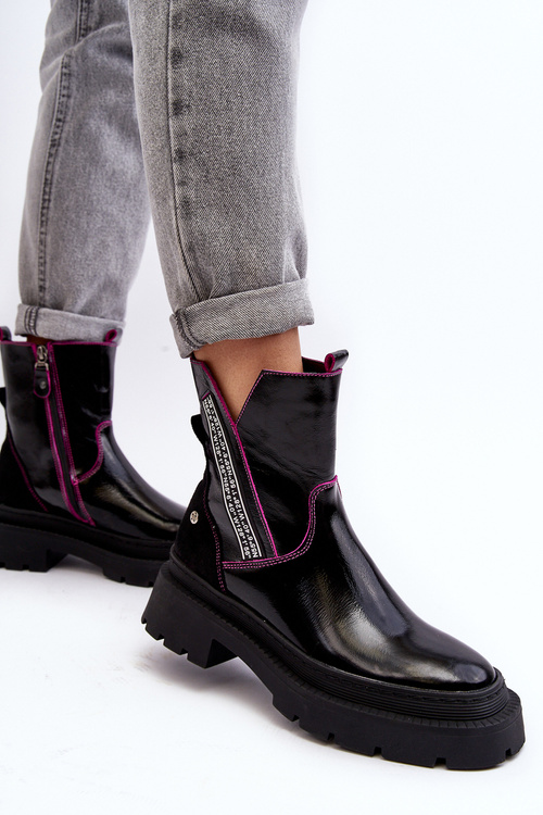 Skórzane Damskie Botki Maciejka 06236-15 Czarne