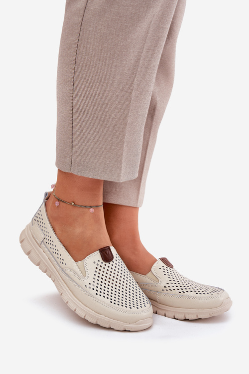 Ażurowe Baleriny Ze Skóry Naturalnej Vinceza 95336 Beżowe