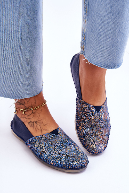 Damskie Skórzane Baleriny Maciejka 01930-103 Granatowe