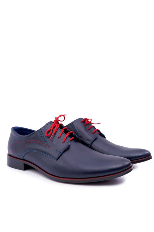 Półbuty Męskie Eleganckie Skórzane Granatowe Menelaos