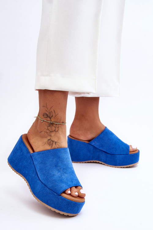 Damskie Klapki Na Masywnej Platformie Niebieskie Martina