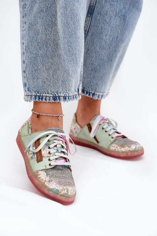 Skórzane Półbuty Damskie Maciejka 06791-09 Jasnozielone