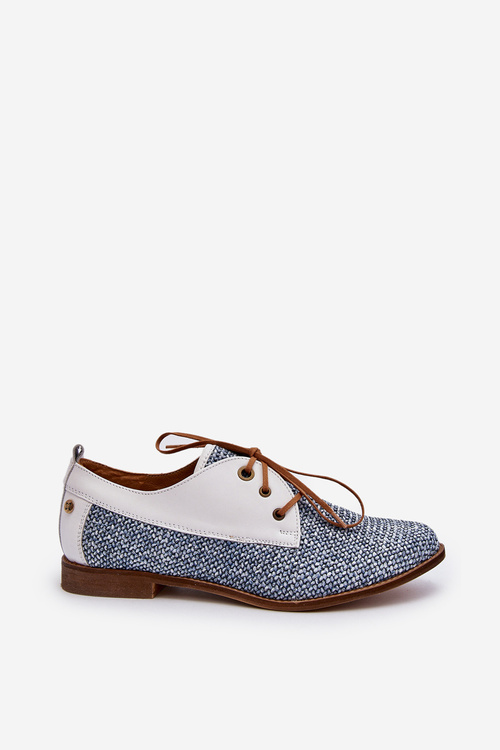 Skórzane Półbuty Damskie Na Płaskim Obcasie Maciejka 06461-17 Niebieskie