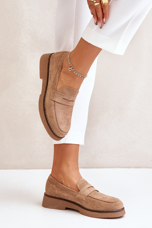 Klasyczne Mokasyny Damskie Z Eko Zamszu Beżowe Belania