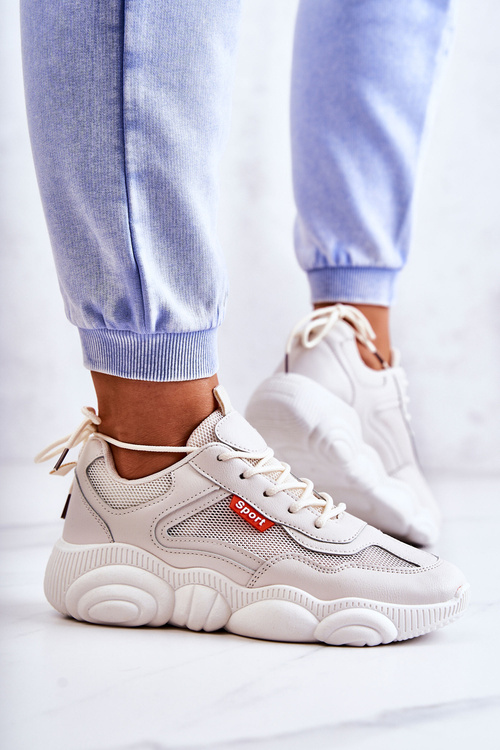 Damskie Sneakersy Buty Sportowe Z Siateczką Beżowe Sallis