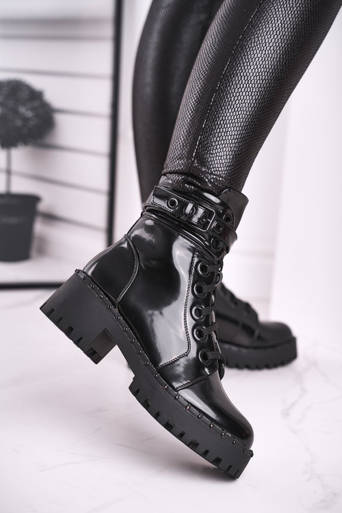 Botki Damskie Lakierowane Czarne Head Up