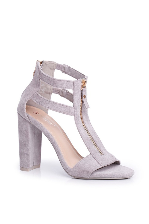 Zamszowe Sandały Na Słupku Szare Folly