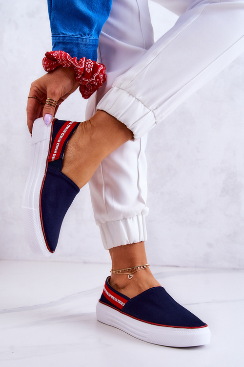 Damskie Tenisówki Slip On Big Star JJ276009 Granatowo-Czerwone