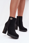 Ocieplane Botki Damskie Na Słupku Z Ozdobnym Detalem Czarne Vessara 
