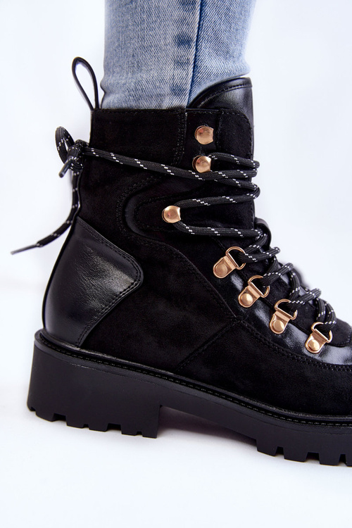 Damskie Ocieplane Botki Sznurowane Czarne Jesse
