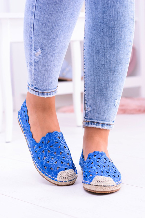 Lu Boo Damskie Baleriny Granatowe Espadryle w Kwiaty Macarena