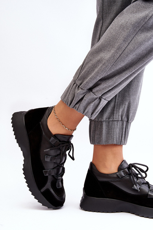 Skórzane Buty Sportowe Damskie M01/2 Zazoo Czarne