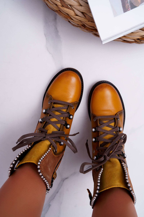 Botki Damskie Skórzane Trzewiki Maciejka Żółte 3623A-07