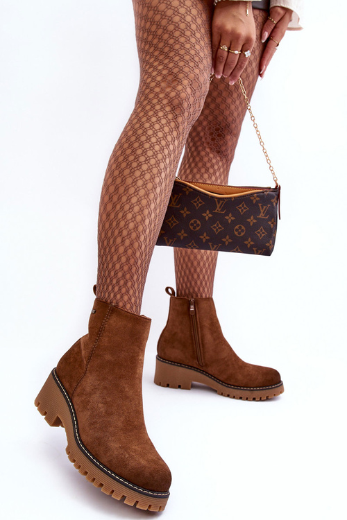 Botki Zamszowe Na Płaskim Obcasie Ocieplane Brązowe Neafgi