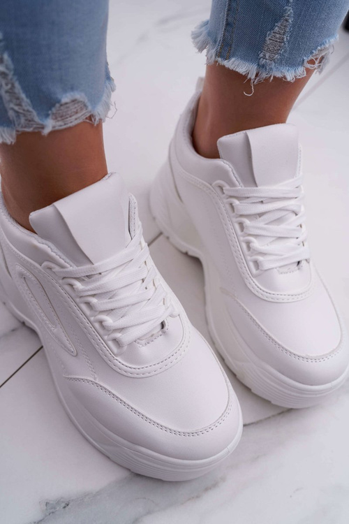 Sportowe Damskie Buty Wysoka Podeszwa Białe Louder