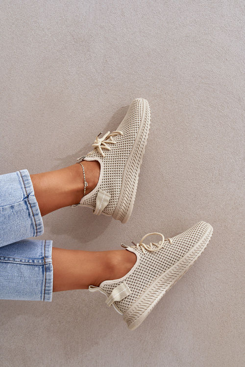 Siateczkowe Wsuwane Buty Sportowe Damskie Beżowe Harice