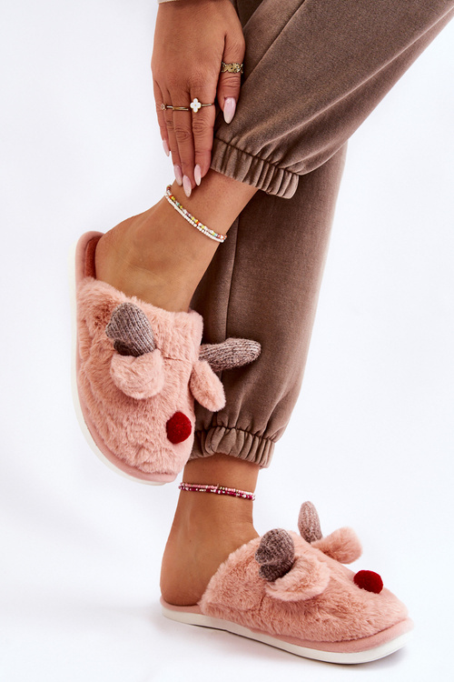 Damskie Papcie Z Futerkiem I Reniferem Różowe Sopya