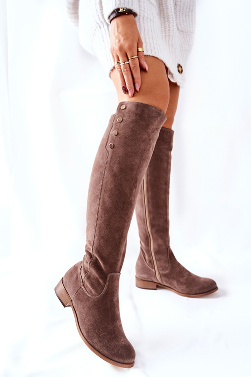 Zamszowe Skórzane Kozaki Lewski 2840 Brązowe