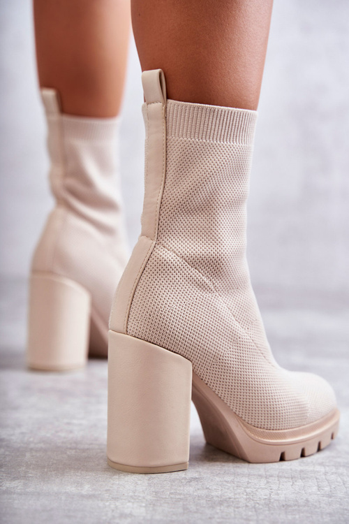 Damskie Botki Materiałowe Beżowe Louve