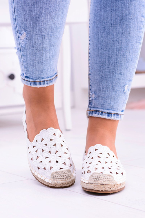 Lu Boo Damskie Baleriny Białe Espadryle w Kwiaty Macarena