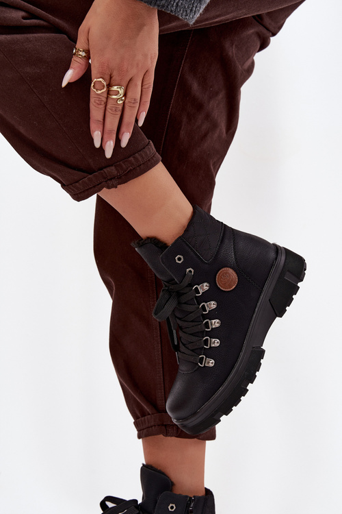 Ocieplane Trapery Damskie Na Platformie Czarne Zaraine