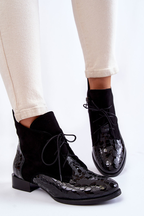 Skórzane Botki Na Płaskim Obcasie Maciejka 2878J-01 Czarne